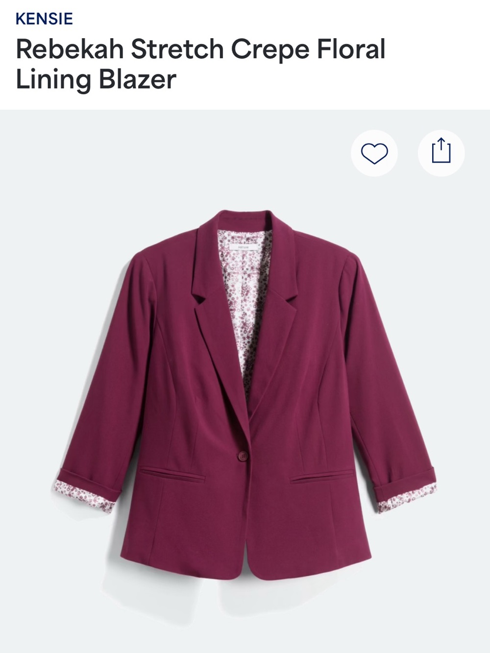 Kensie Plum Single-Button Stretch Crepe Blazer